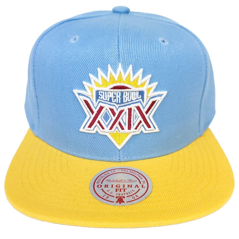 Super Bowl XXIX Mitchell & Ness NFL Snapback Hat Cap 3D Logo Blue Yellow NWT